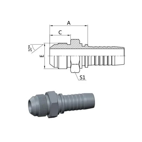 JIC 37° Straight Male Hose Insert